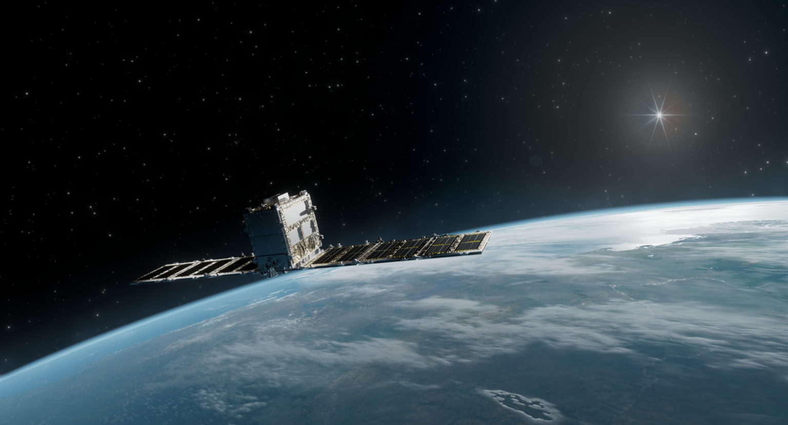 Synspective StriX satellite in orbit, representing Orbivis’ space and geospatial services.